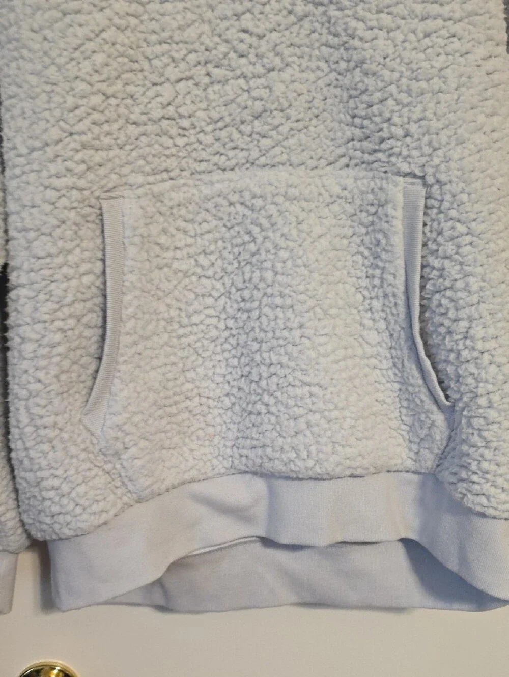 PINK Victoria's Secret Light Gray Sherpa V-Neck Pullover Hoodie - Picture 3 of 4